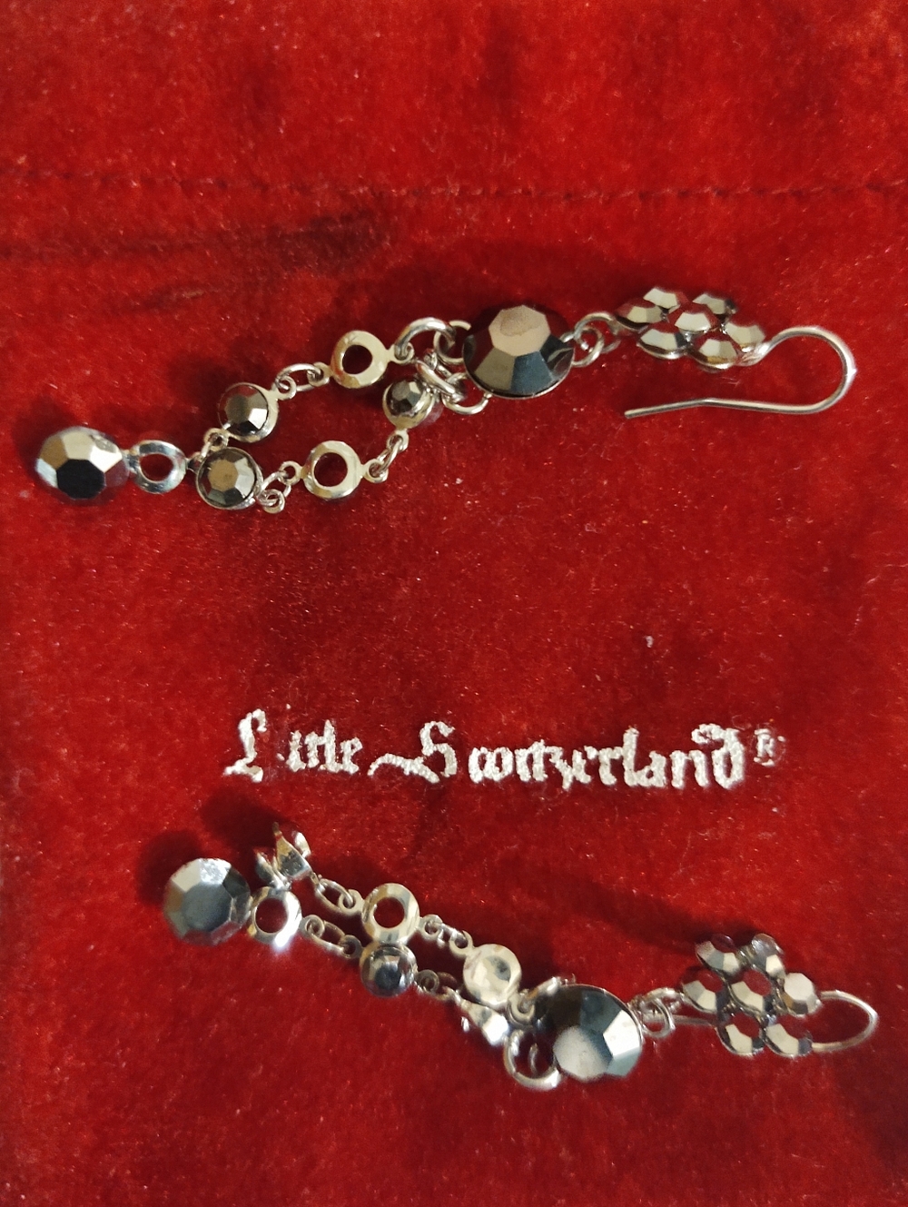 Silver-Tone Faceted Dangle Earrings - Black Hematite Shine